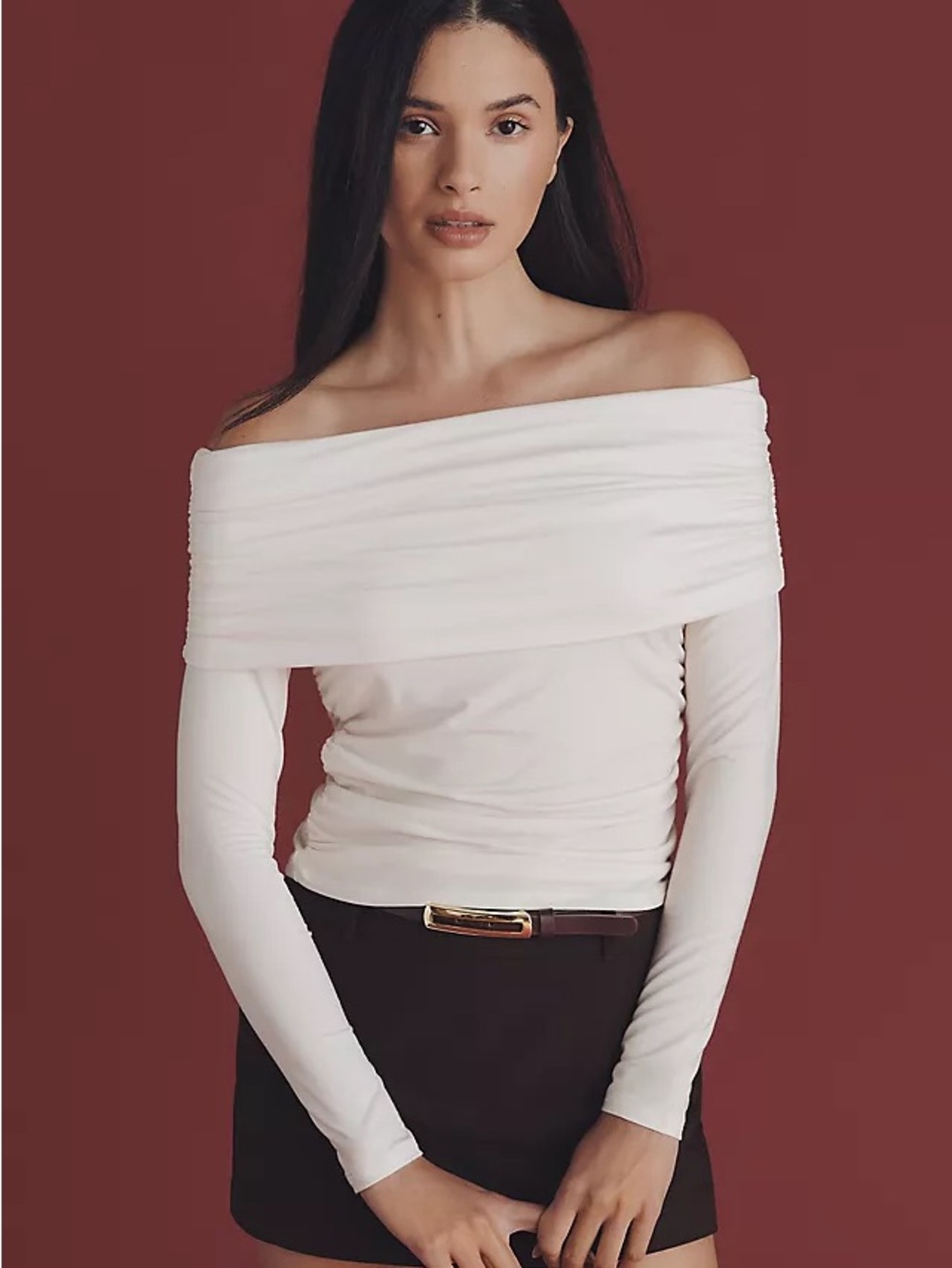 Reformation Off-the-Shoulder Cream Long Sleeve Tunic